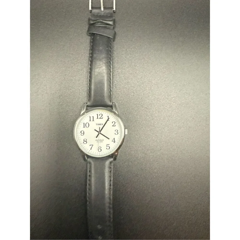 Timex Indiglo Ladies Wristwatch Black Leather Band Water Resistant